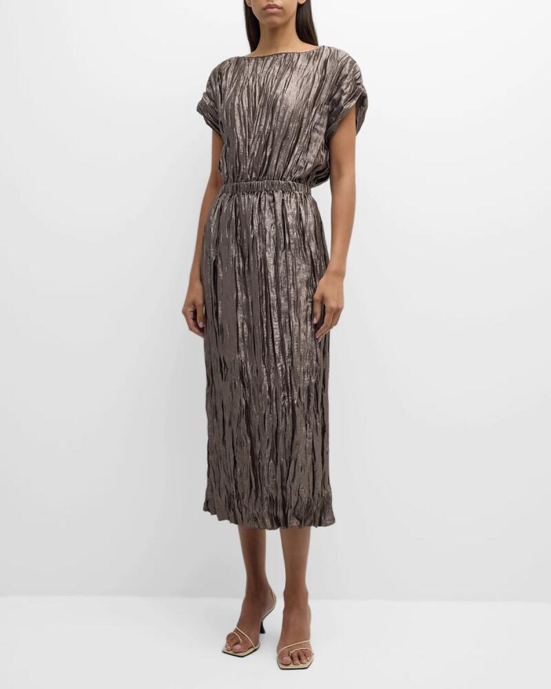 Lafayette 148 New York Crinkled Metallic Foil Midi Dress Cover