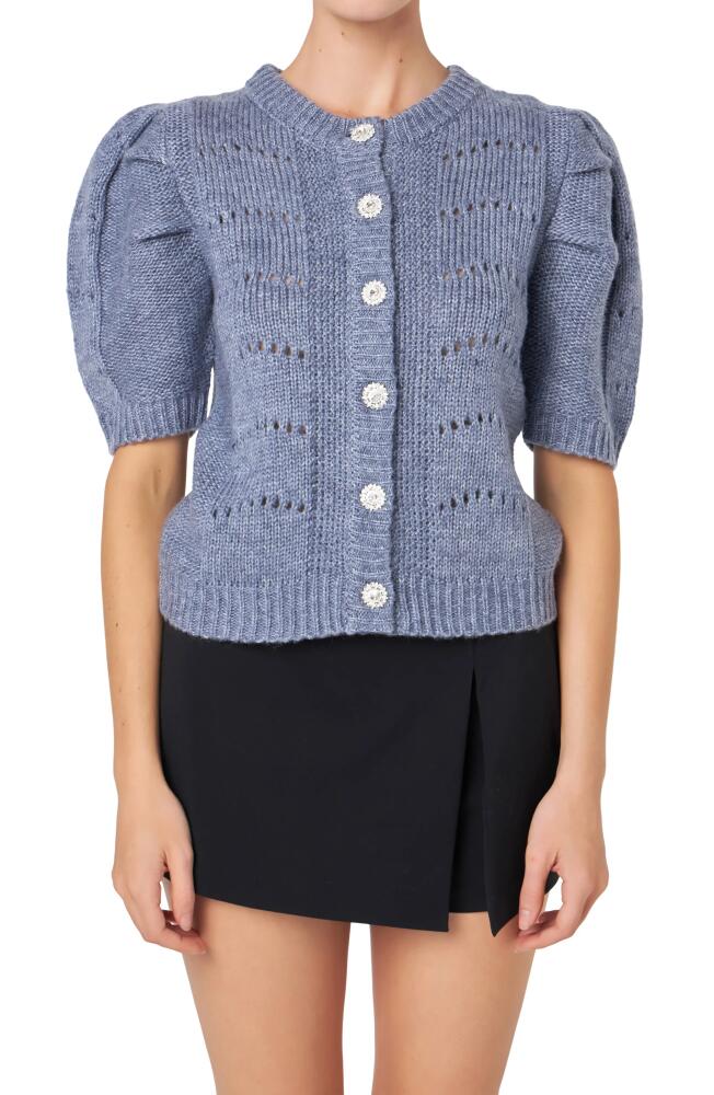 English Factory Pointelle Puff Sleeve Cardigan in Heather Blue Cover