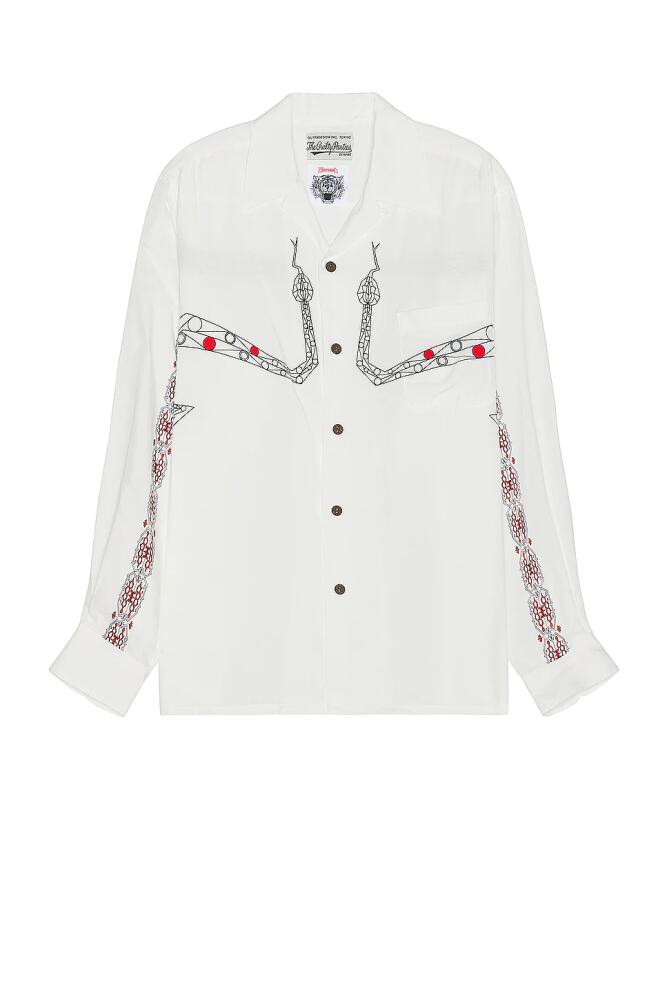 WACKO MARIA Wolf's Head Hawaiian Long Sleeve Shirt in White Cover