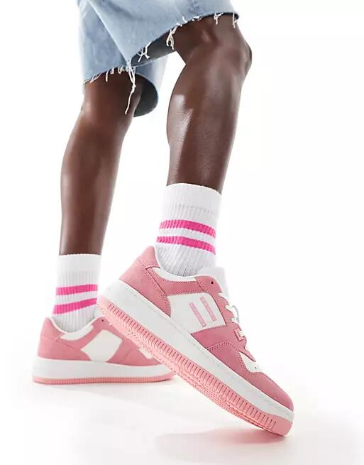 Tommy Jeans retro washed suede basketball sneakers in pink Cover