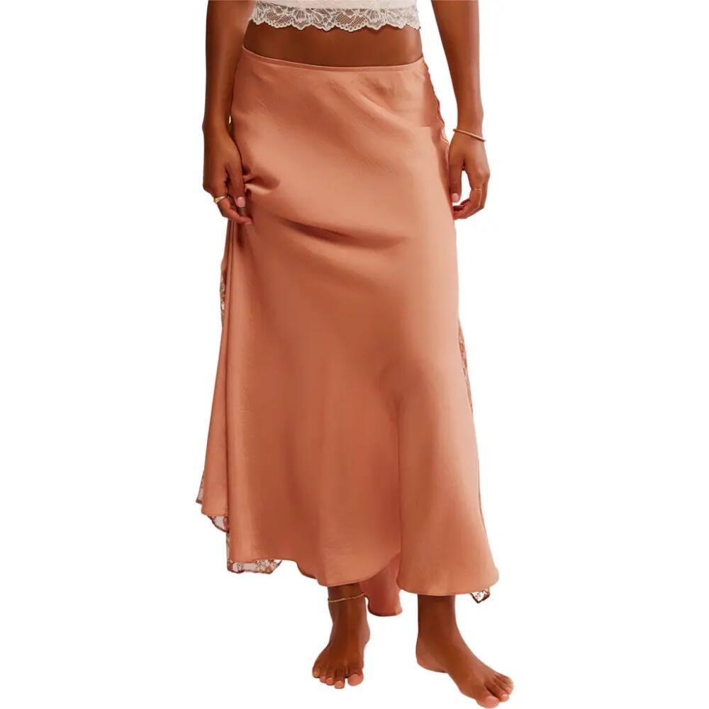 Free People Make You Mine Lace Inset Satin Maxi Slip Skirt in Cafe Latte Cover