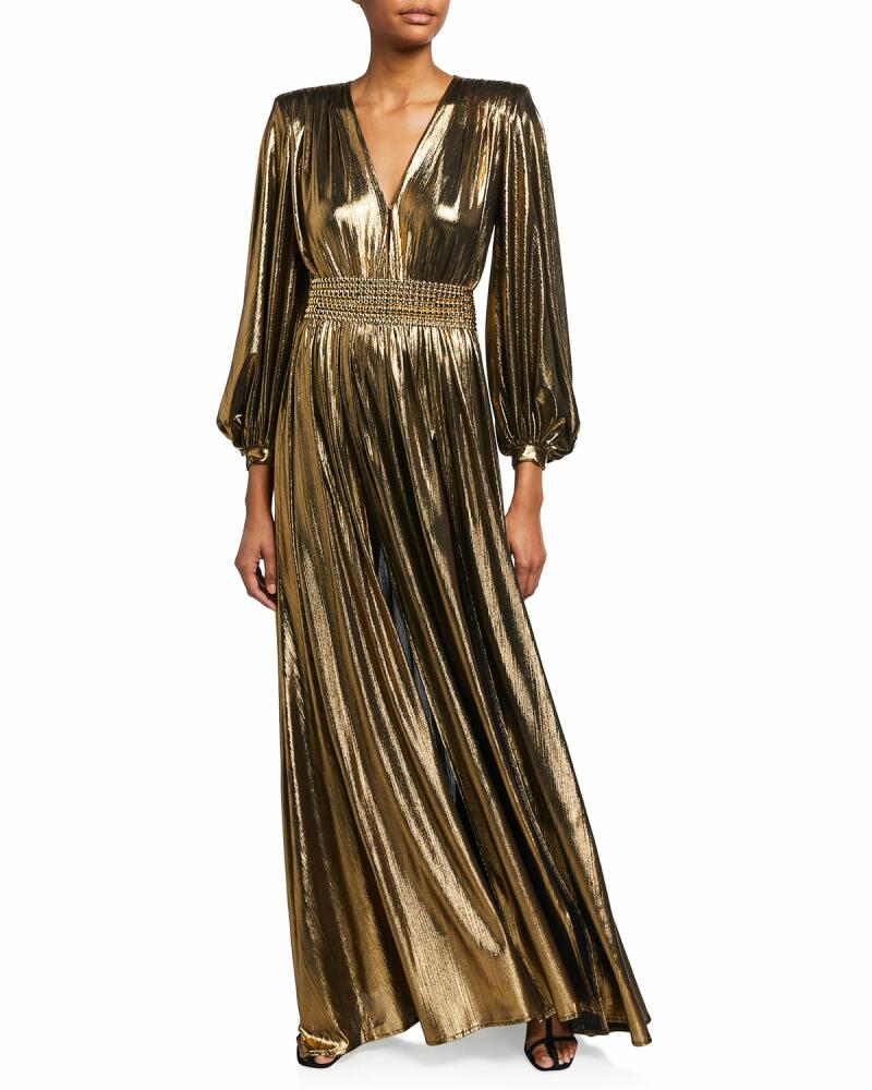 Bronx and Banco Zoe Metallic Lame Blouson-Sleeve Gown Cover