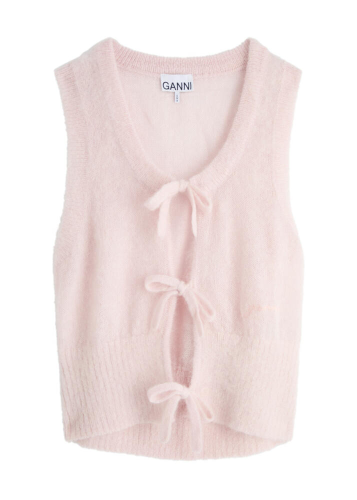 Ganni Tie-front Mohair-blend Vest - Lilac Cover