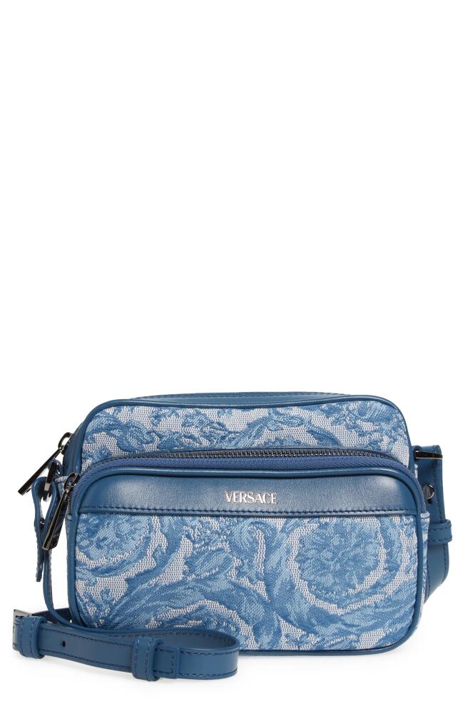 Versace Small Jacquard Crossbody Bag in Blue Gentian Rutenium Cover