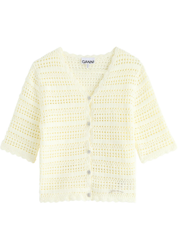 Ganni Open-knit Cotton Cardigan - Off White Cover