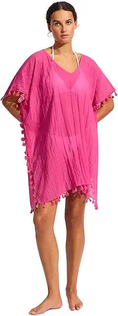 Seafolly Kaftan Tassel Trim Cover-Up Dress (Beach Edit Hot Pink) Women's Swimwear Cover