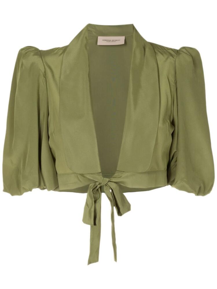 Adriana Degreas tie-front cropped silk blouse - Green Cover