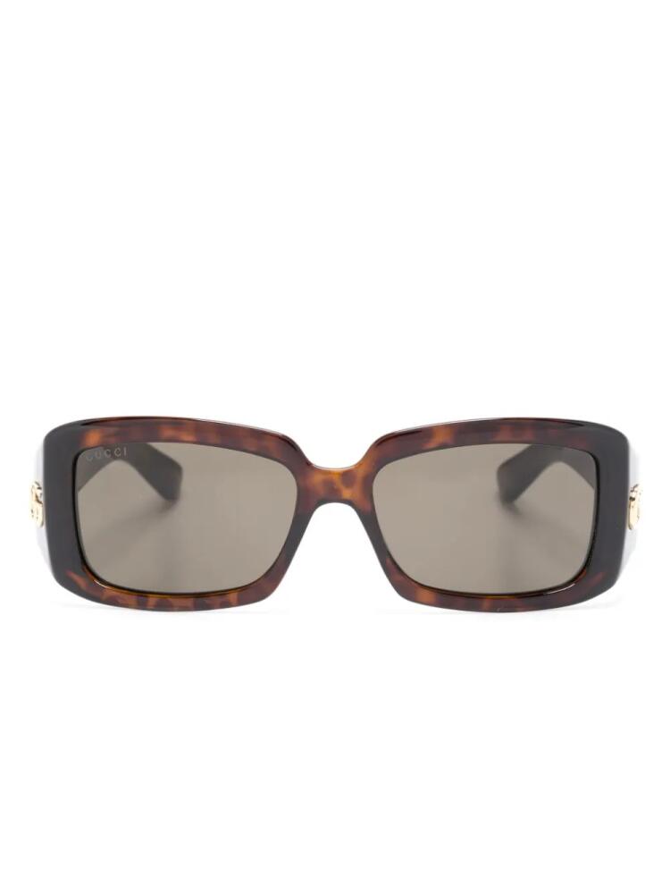 Gucci Eyewear logo-plaque rectangle-frame sunglasses - Brown Cover