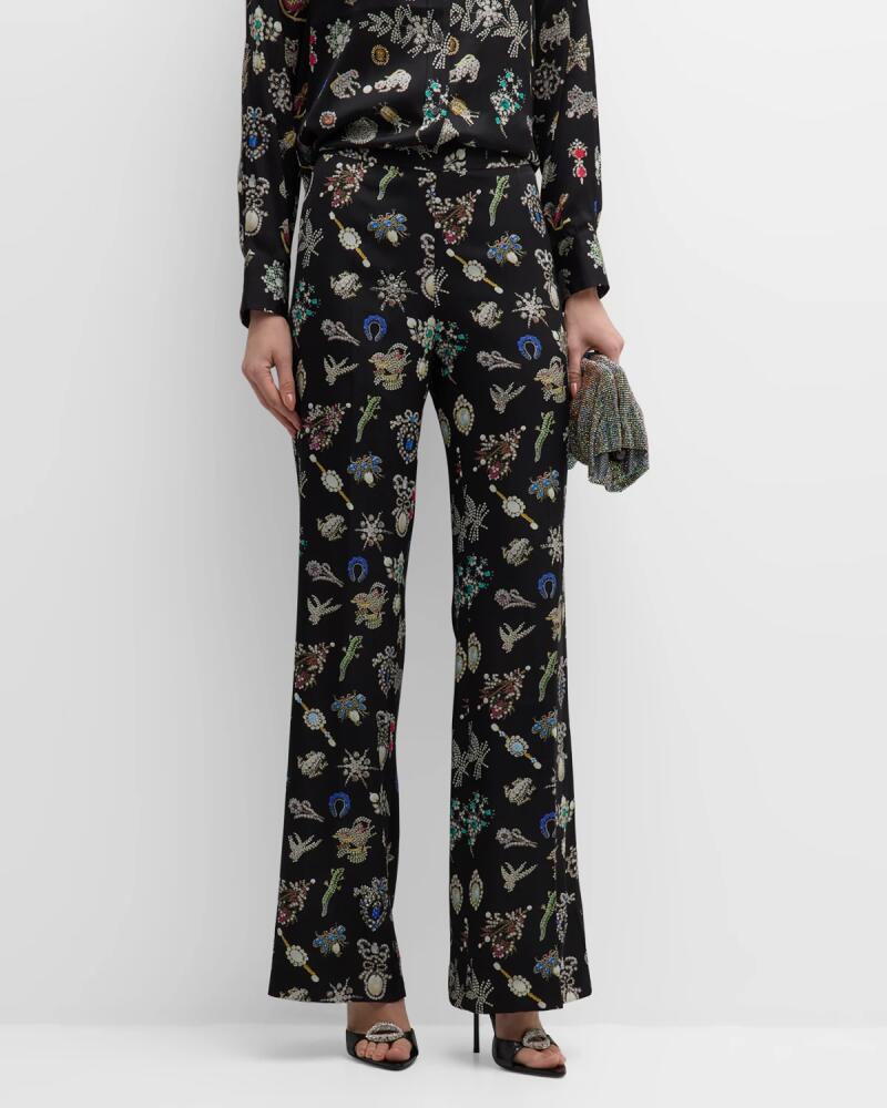 Libertine High-Rise Diamond Pins-Print Wide-Leg Silk Pants Cover