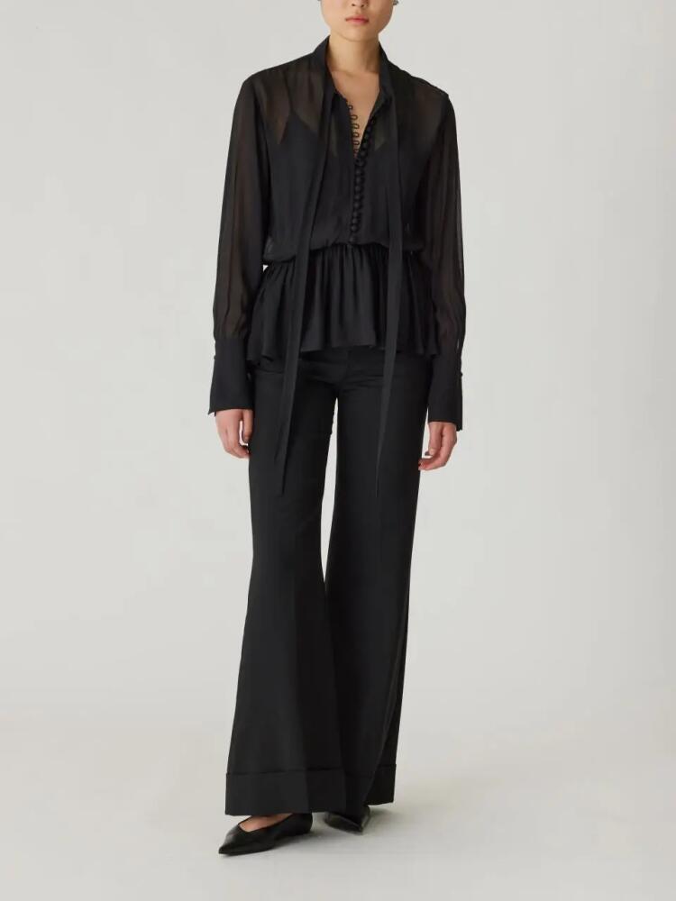 Rebecca Taylor Covered Button Tie Front Blouse in Black Cover