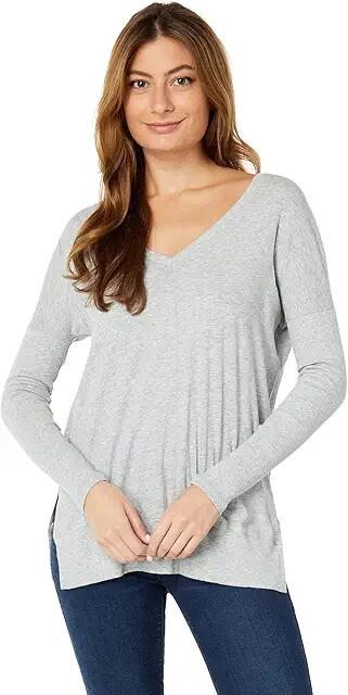 bobi Los Angeles Rib Mix V-Neck Tee (Heather Grey) Women's Clothing Cover