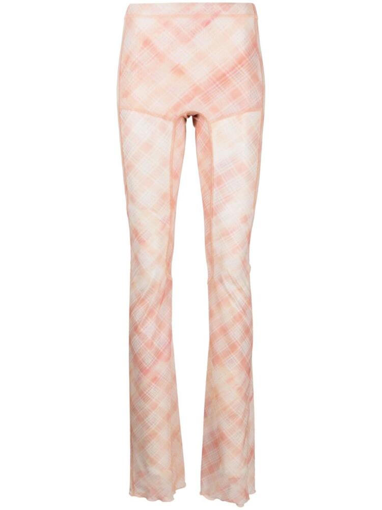 KNWLS check-print semi-sheer trousers - Orange Cover