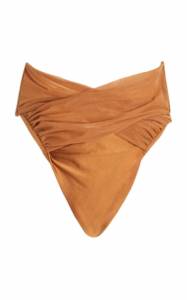 Andrea Iyamah - Ubu High-Waisted Criss-Cross Bikini Bottoms - Brown Cover