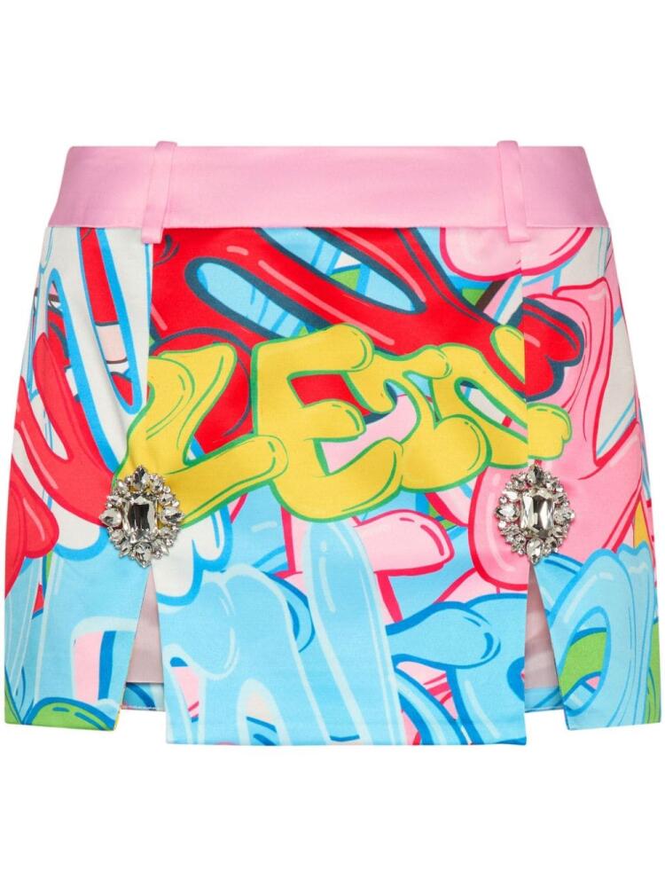 Philipp Plein crystal-embellished graffiti-print miniskirt - Pink Cover