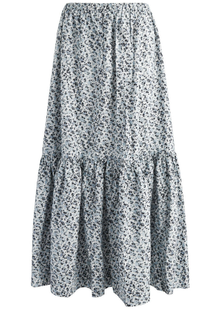 Ganni Printed Cotton-poplin Midi Skirt - Blue Cover