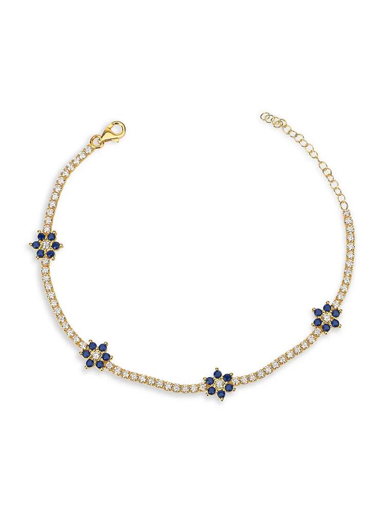 Gabi Rielle Women's Color Forward 14K Yellow Gold Vermeil & Blue Sapphire Crystal Flower Tennis Bracelet Cover