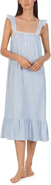 Lauren Ralph Lauren Sleeveless Ruffle Maxi Gown (Blue Stripe) Women's Pajama Cover