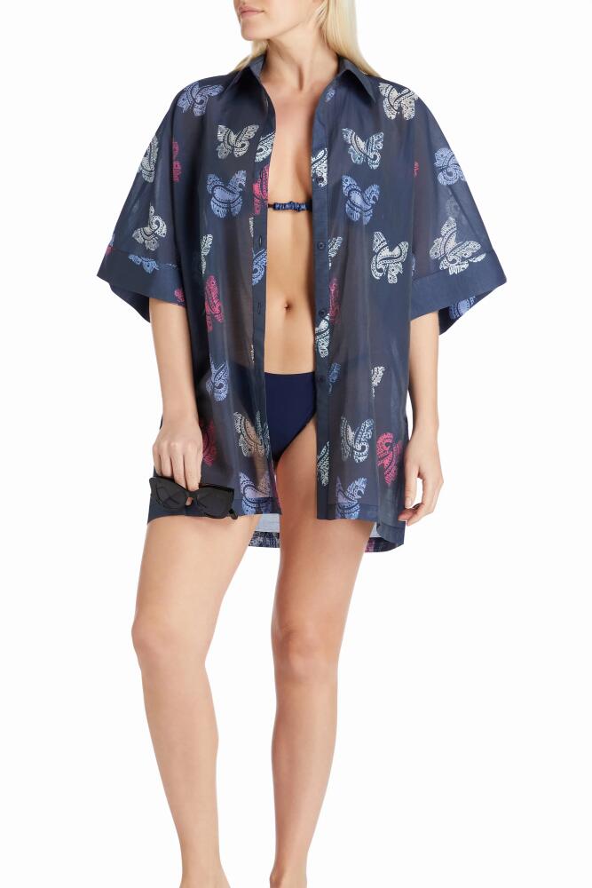 VALIMARE Sydney Printed Cover-up Shirtdress in Navy Blue Cover