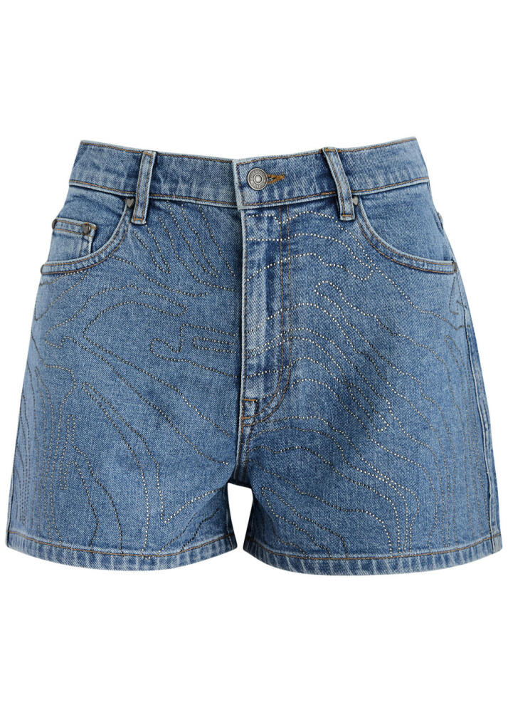 Rotate Birger Christensen Crystal-embellished Stretch-denim Shorts Cover