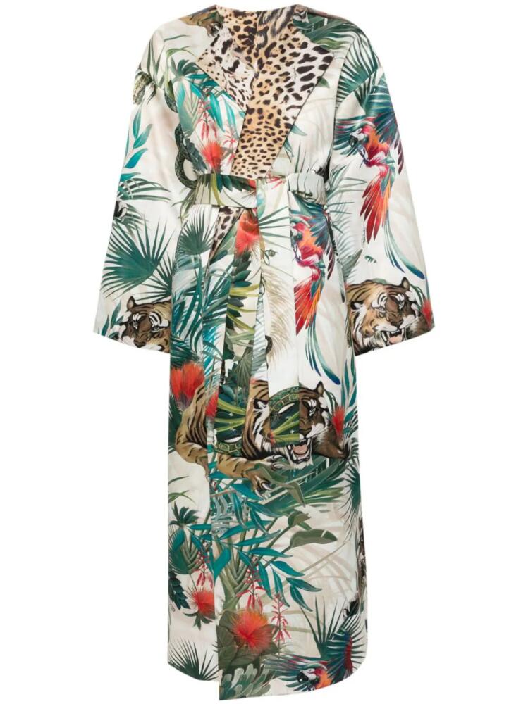 Roberto Cavalli Jungle-print belted coat - Neutrals Cover