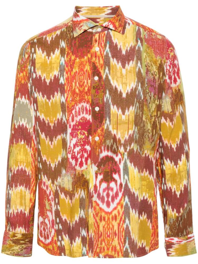 Tintoria Mattei abstract-pattern cutaway-collar shirt - Orange Cover