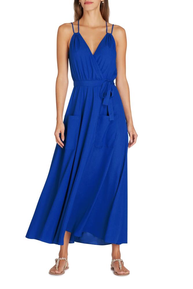 VALIMARE Amelia Maxi Wrap Crepe de Chine Cover-up Dress in Blue Cover