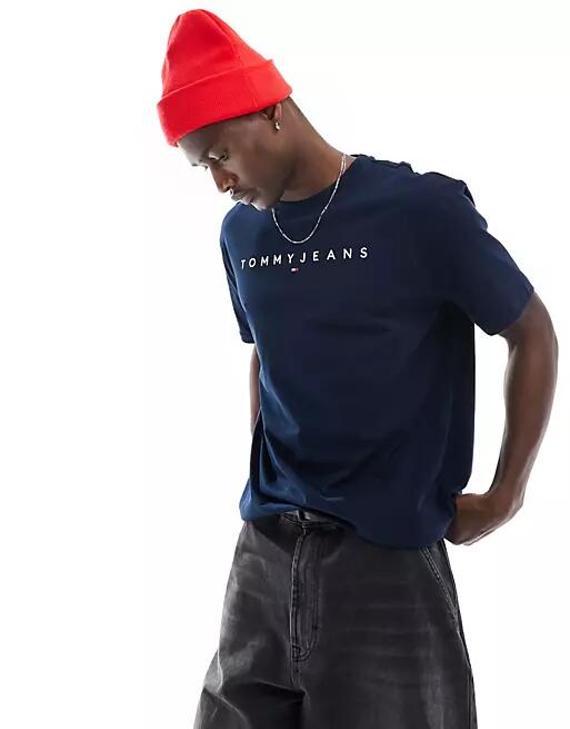 Tommy Jeans regular linear logo t-shirt in navy Cover