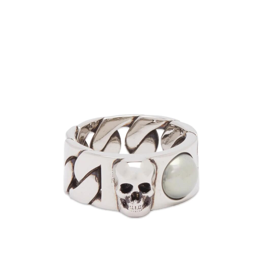 Alexander McQueen Men's Skull & Pearl Ring in Silver Cover