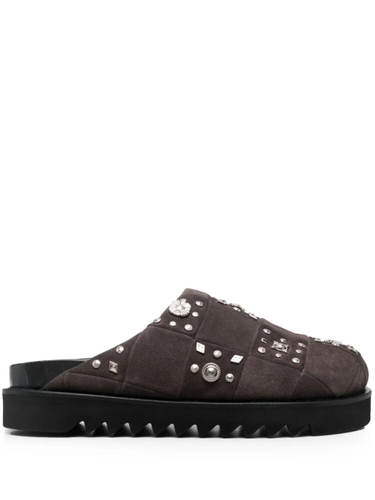 Toga Virilis stud-embellished suede slippers - Grey Cover