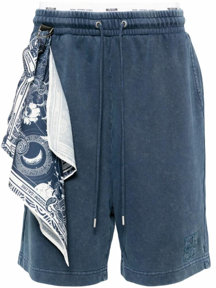 Musium Div. scarf-detail cotton track shorts - Blue Cover