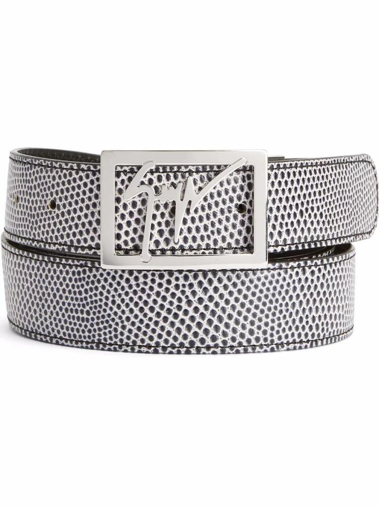 Giuseppe Zanotti snake-embossed logo buckle belt - Grey Cover