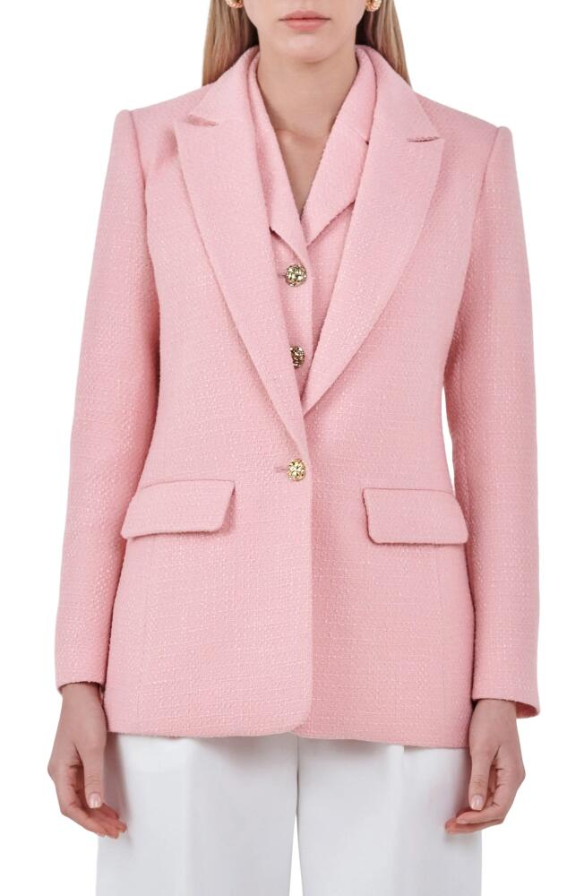 Endless Rose Peaked Lapel Tweed Blazer in Pink Cover