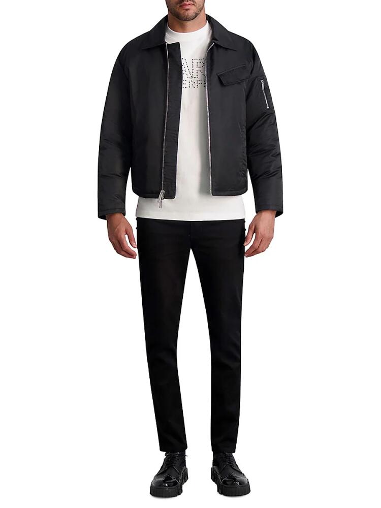 KARL LAGERFELD PARIS WHITE LABEL Men's Slim Fit Cropped Puffer Jacket - Black Cover