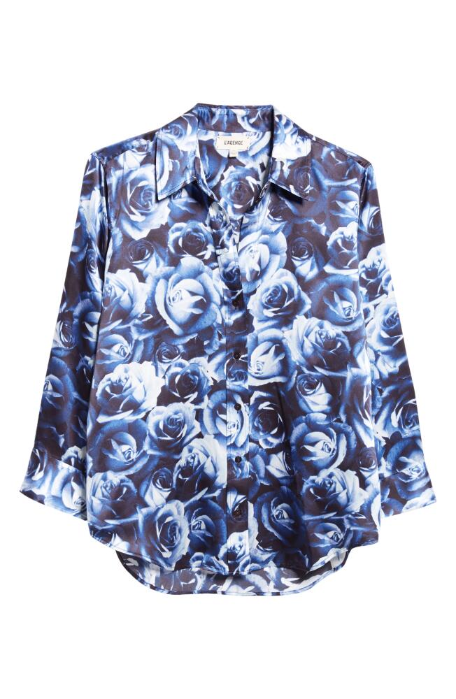 L'AGENCE Dani Rose Print Silk Blouse in Midnight Multi Rose Bunch Cover