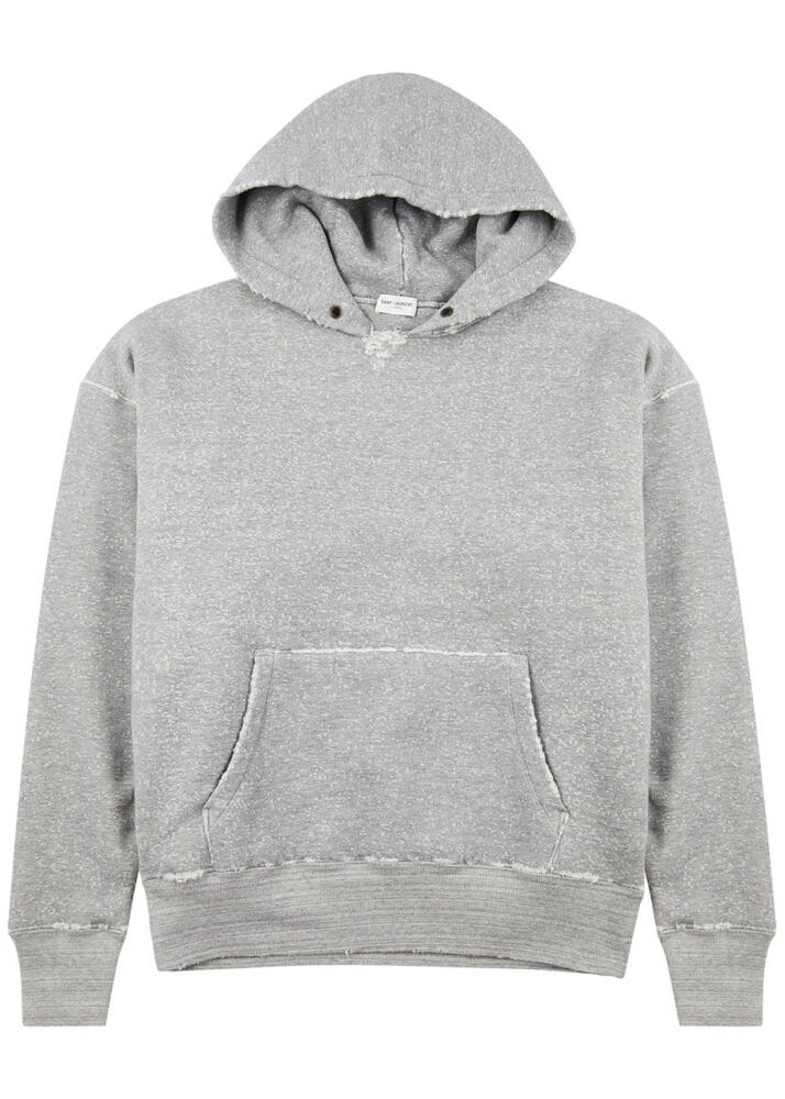 Saint Laurent Distressed Hooded Cotton Sweatshirt - Grey Cover