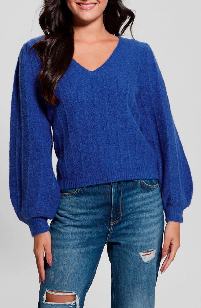 GUESS Madeline Pointelle Detail Sweater in Surfing Blue Cover