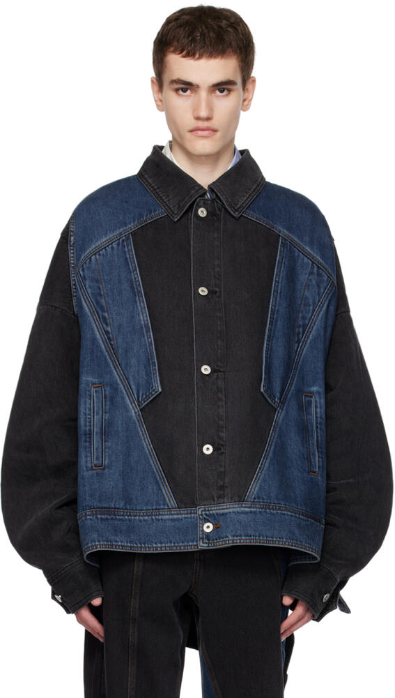 Feng Chen Wang Black & Blue Paneled Denim Jacket Cover