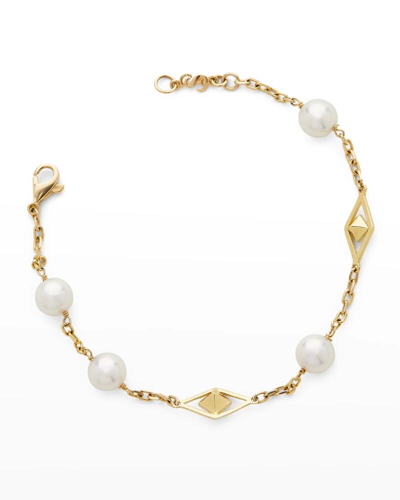 Pearls By Shari 18K Yellow Gold 8mm Akoya 4-Pearl and 2-Cube Bracelet, 8"L Cover