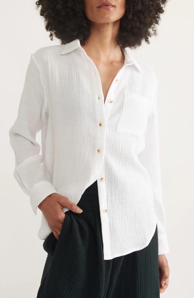 Marine Layer Double Gauze Cotton Button-Up Shirt in White Cover