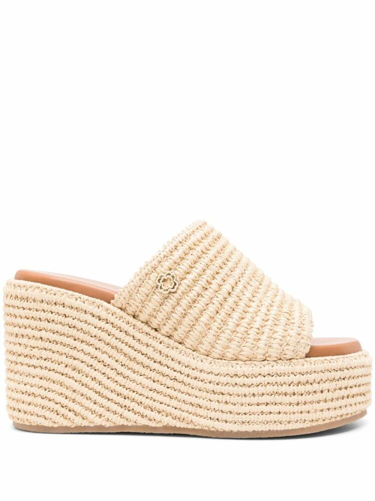 Maje Clover-plaque wedge espadrilles slides - Neutrals Cover