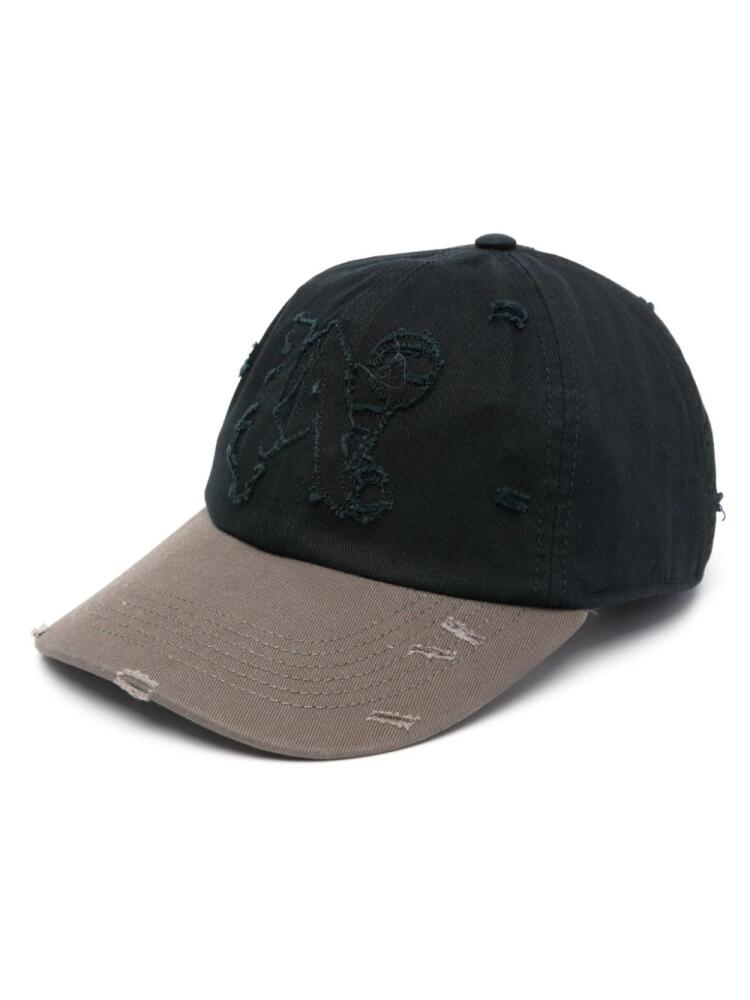 Palm Angels logo-patch distressed baseball cap - Blue Cover