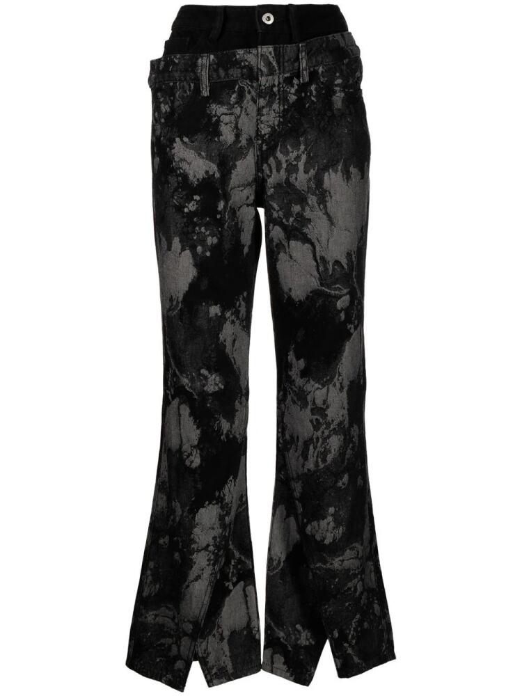 Feng Chen Wang embroidered double-waisted flared jeans - Black Cover