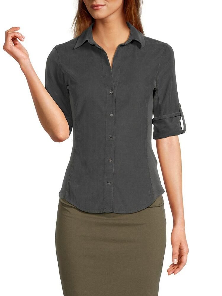 James Perse Women's Corduroy Panel Supima Cotton Blend Shirt - Charcoal Cover