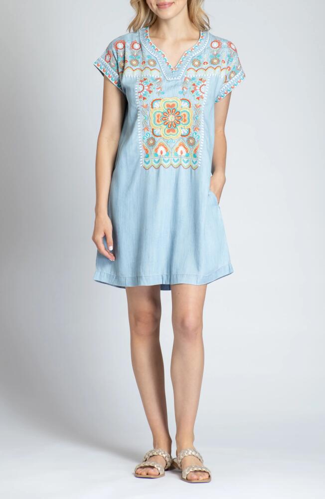 APNY Floral Embroidered Shift Minidress in Light Indigo Cover