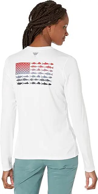 Columbia Tidal Tee PFG Fish Flag Long Sleeve Shirt (White/Bluestone Gradient) Women's Long Sleeve Pullover Cover