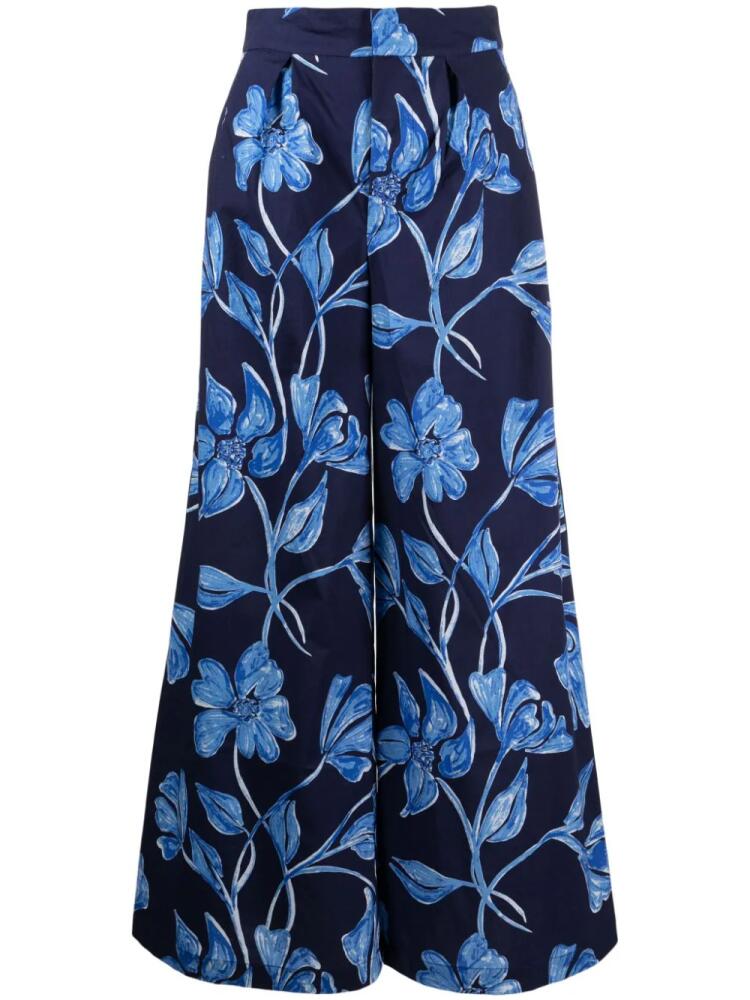 PatBO Nightflower floral-print wide-leg trousers - Blue Cover