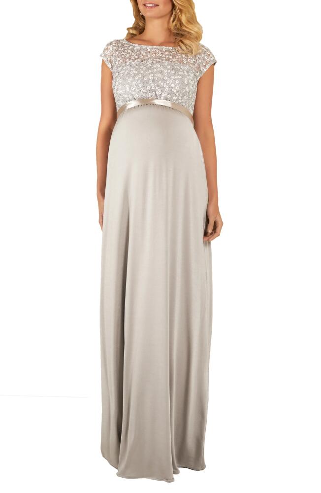 Tiffany Rose Mia Lace & Jersey Maternity Gown in Silver Cover