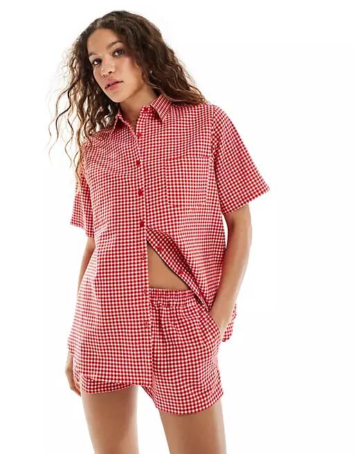 Motel oversized smith beach shirt in red gingham - part of a set Cover