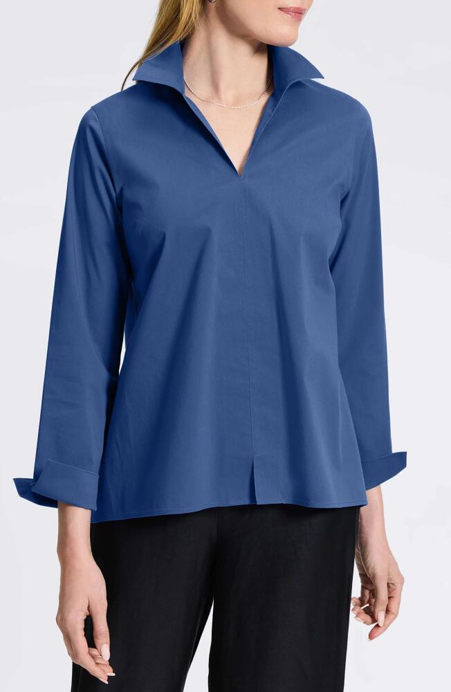 Foxcroft Agnes Split Cuff Popover Blouse in Pacific Blue Cover