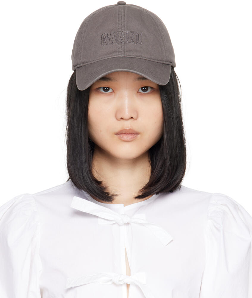 GANNI Gray Embroidered Logo Cap Cover